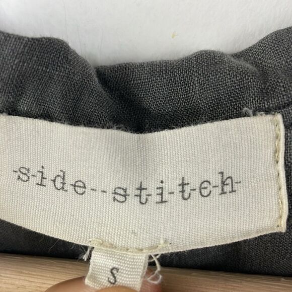 Side Stitch Linen Popover Tunic Top Blue Roll Tab Sleeve Pocket Collar Small - Picture 11 of 15